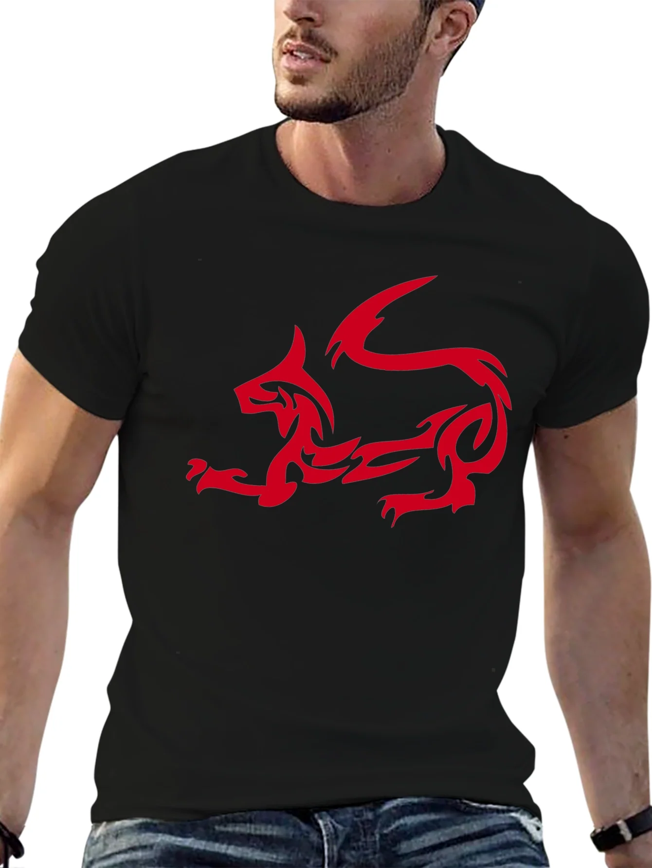 Tribal Dragon Graphic T-Shirt - Black