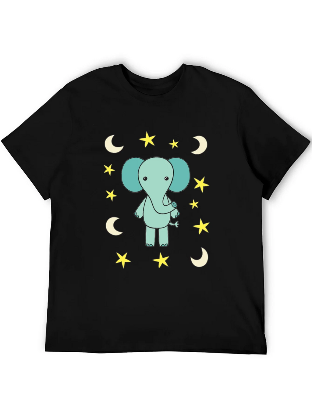 Cute Elephant Starry Night Black T-Shirt