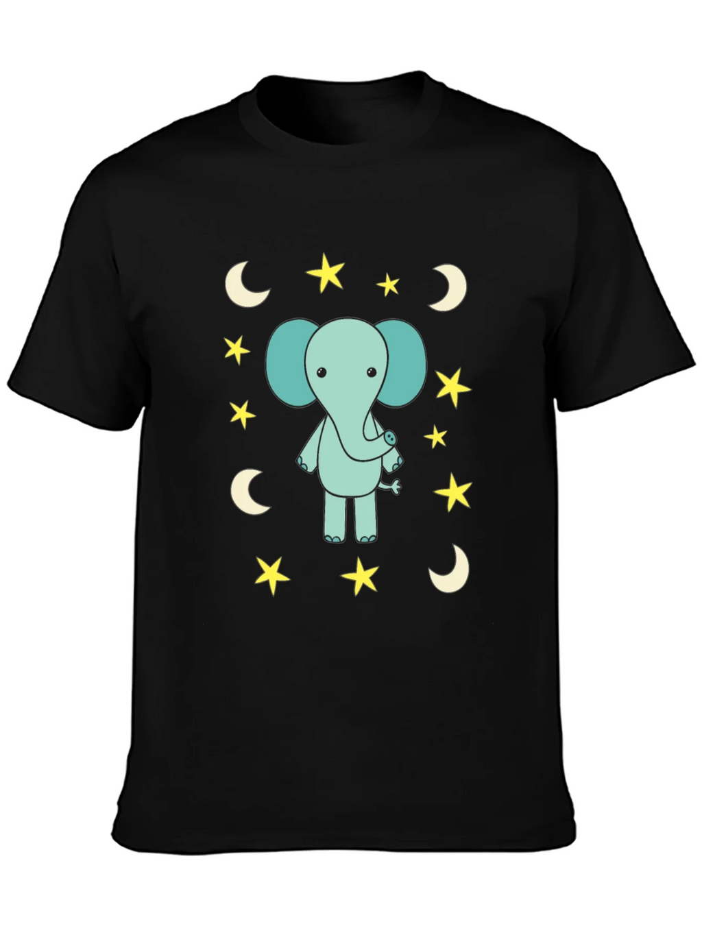 Cute Elephant Starry Night Black T-Shirt