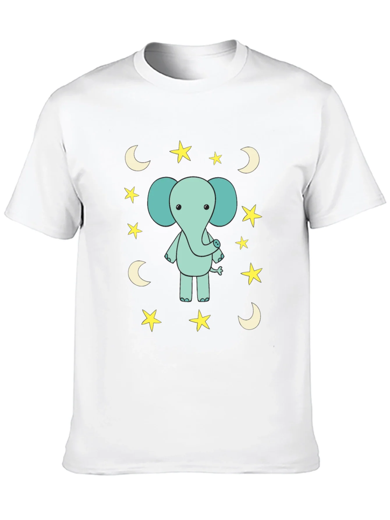 Cute Elephant Starry Night Black T-Shirt