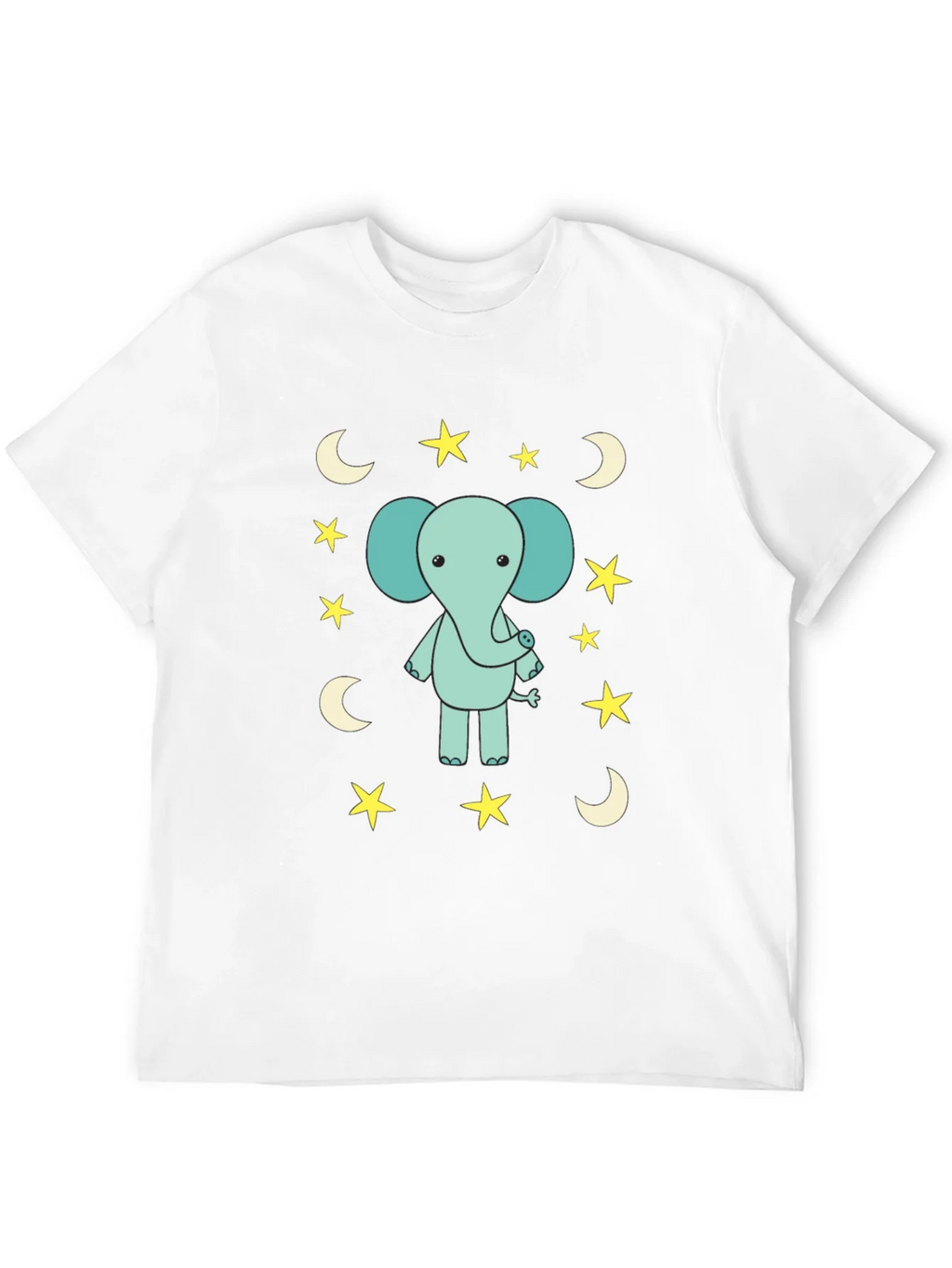 Cute Elephant Starry Night Black T-Shirt