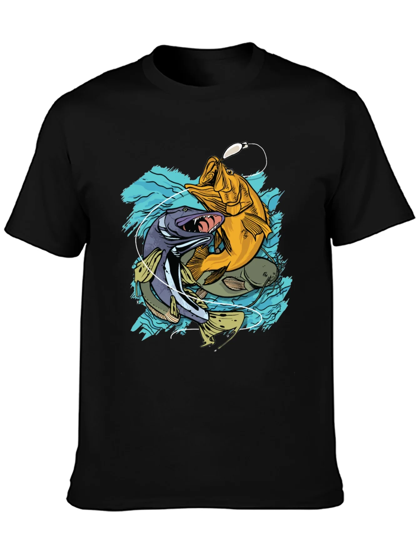 Mens Fishing T-Shirt - Bass Pike Carp Graphic Tee