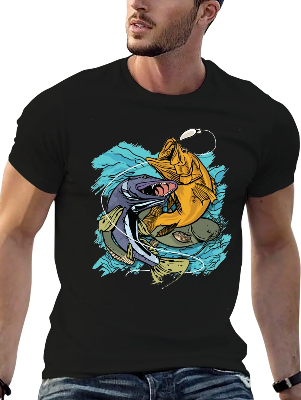 Mens Fishing T-Shirt - Bass Pike Carp Graphic Tee