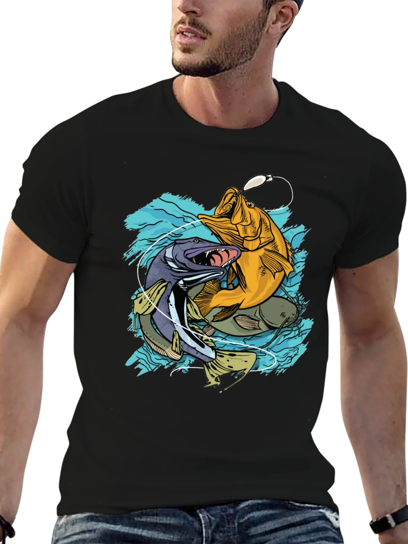 Mens Fishing T-Shirt - Bass Pike Carp Graphic Tee
