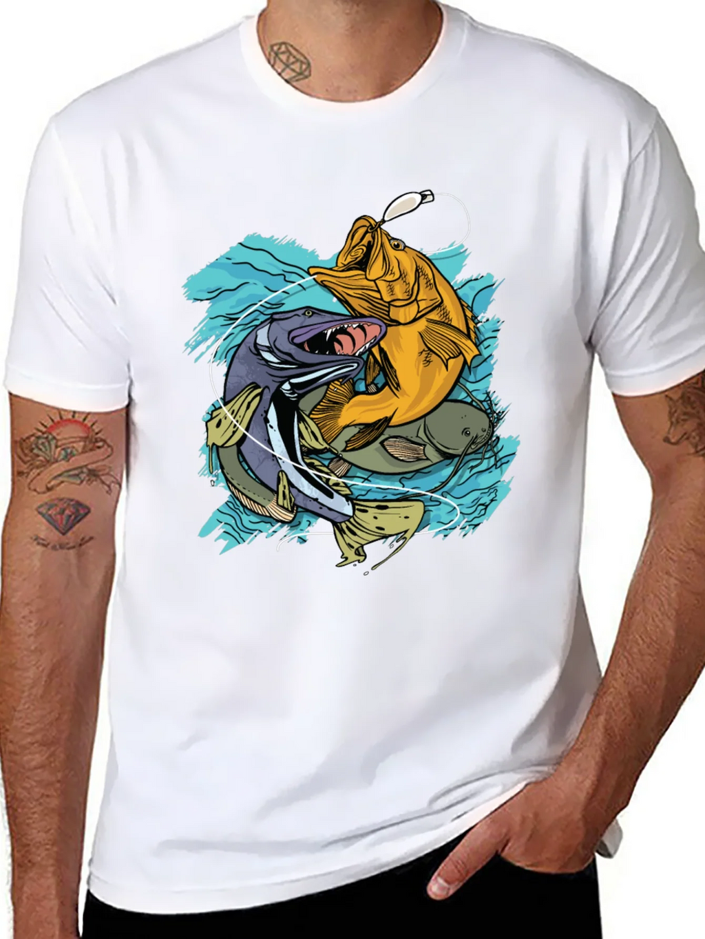 Mens Fishing T-Shirt - Bass Pike Carp Graphic Tee