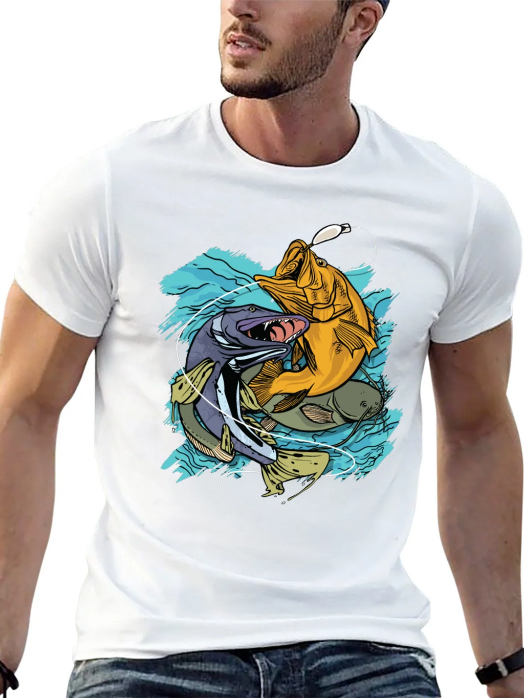 Mens Fishing T-Shirt - Bass Pike Carp Graphic Tee