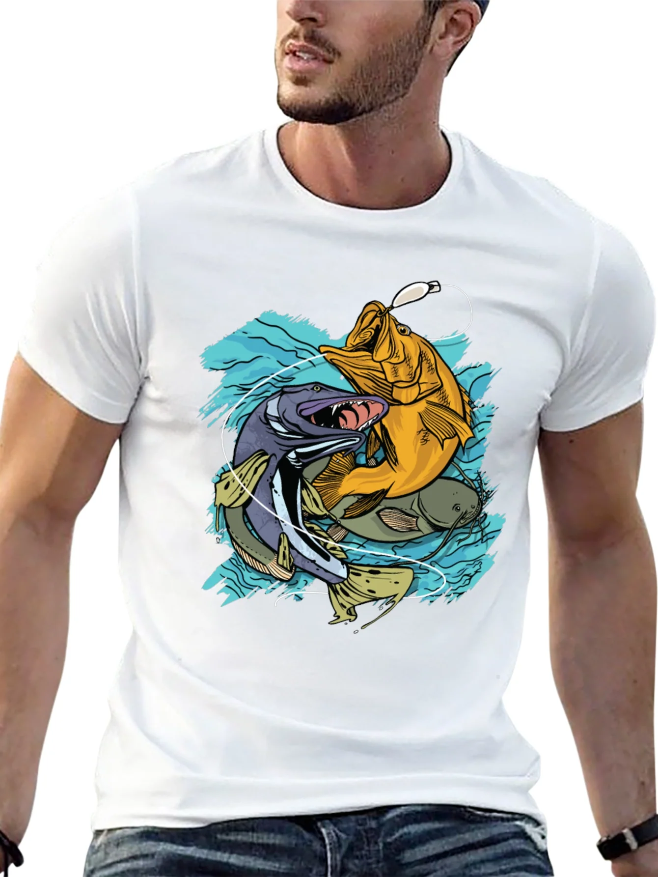 Mens Fishing T-Shirt - Bass Pike Carp Graphic Tee