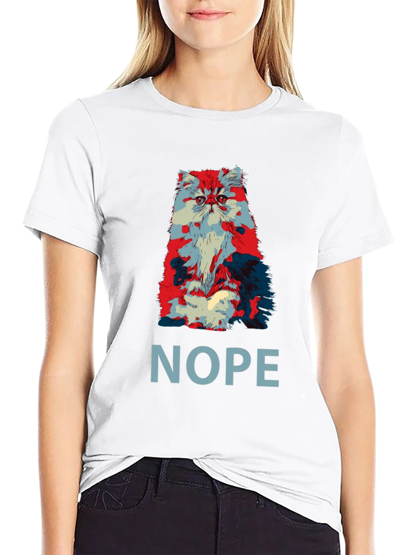 Nope Cat Graphic T-Shirt - Unisex Crew Neck Tee