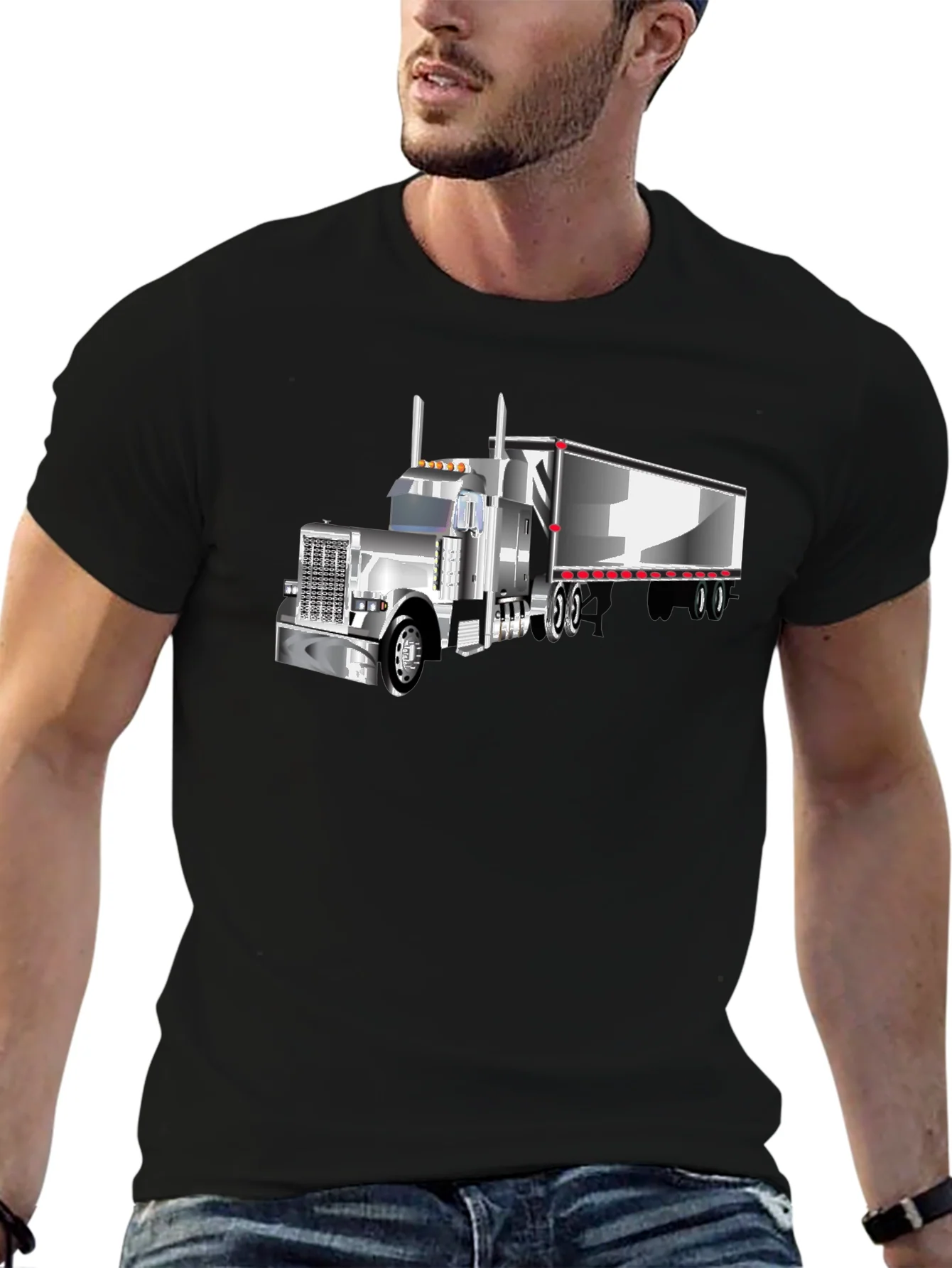 Trucker T-Shirt - Black Graphic Tee