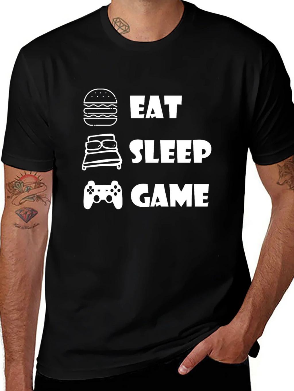 Eat Sleep Game Black Graphic T-Shirt