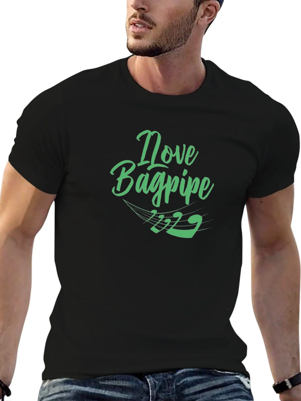 I Love Bagpipe Black T-Shirt - Unique Design