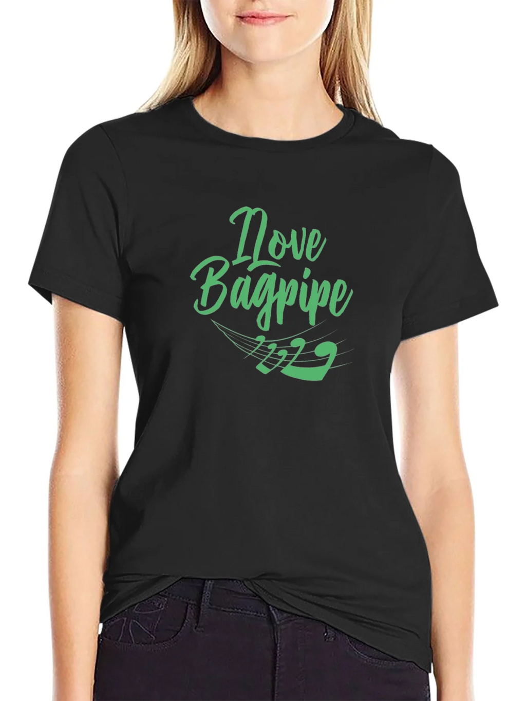 I Love Bagpipe Black T-Shirt - Unique Design