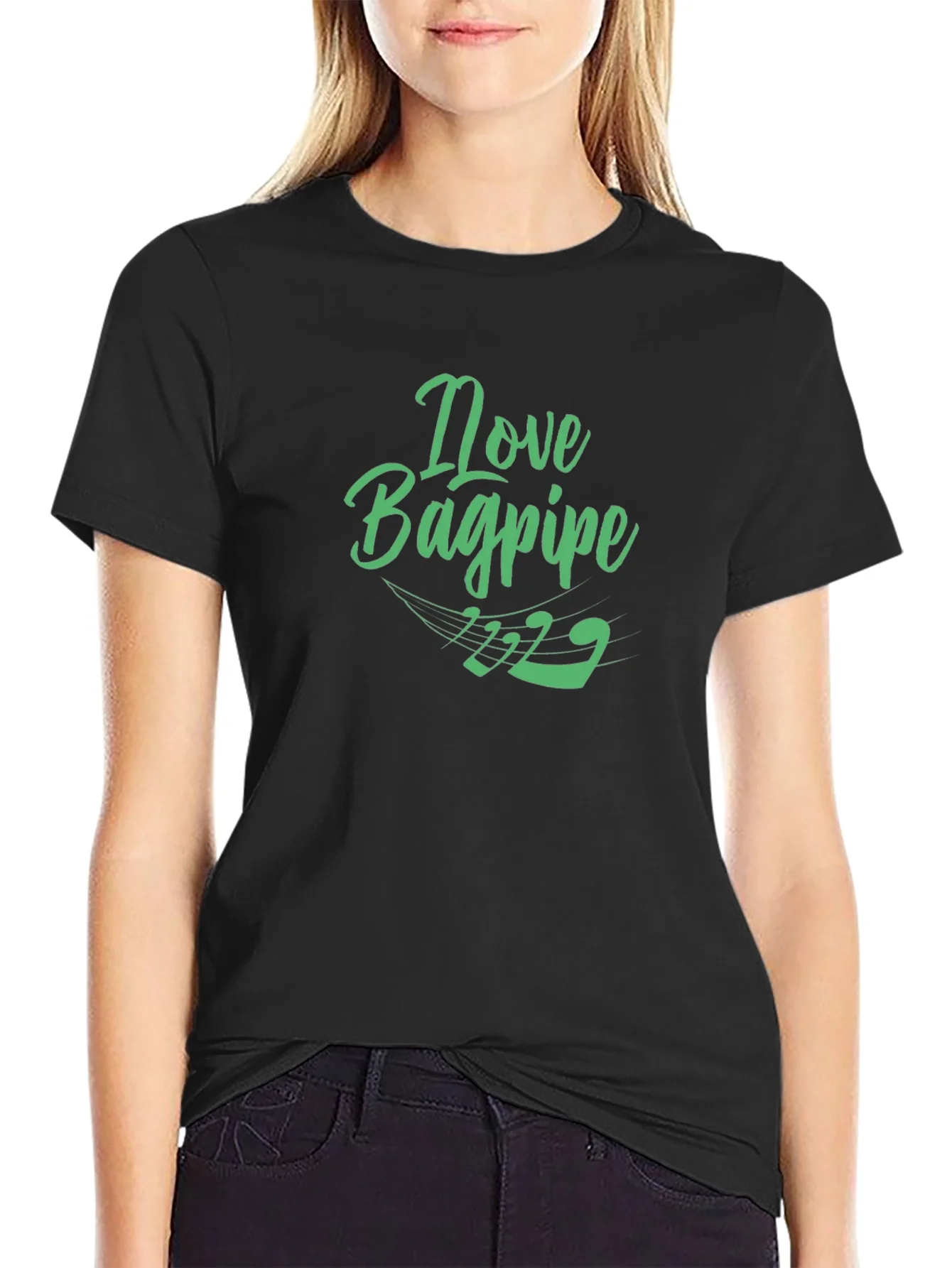 I Love Bagpipe Black T-Shirt - Unique Design