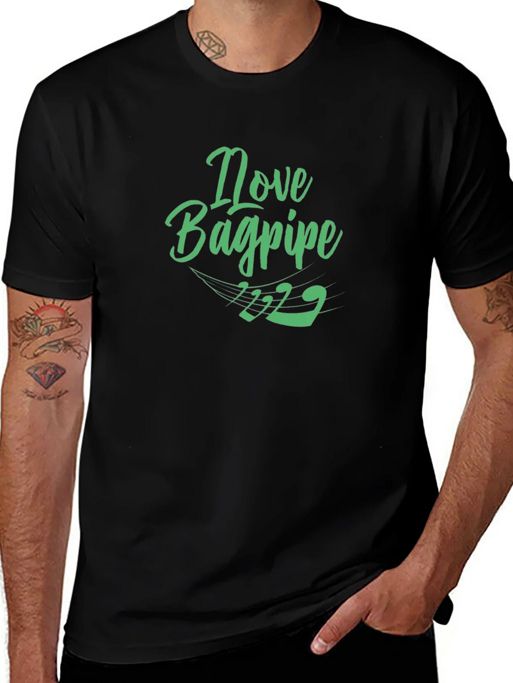 I Love Bagpipe Black T-Shirt - Unique Design