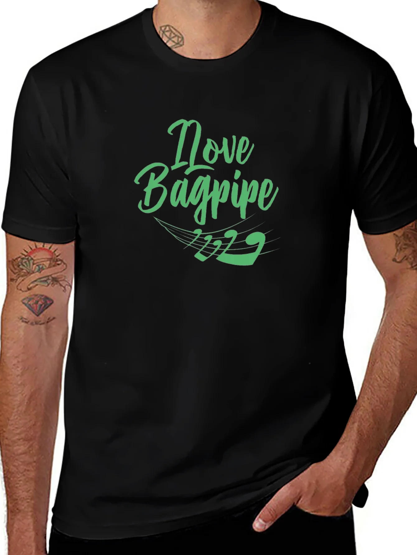 I Love Bagpipe Black T-Shirt - Unique Design