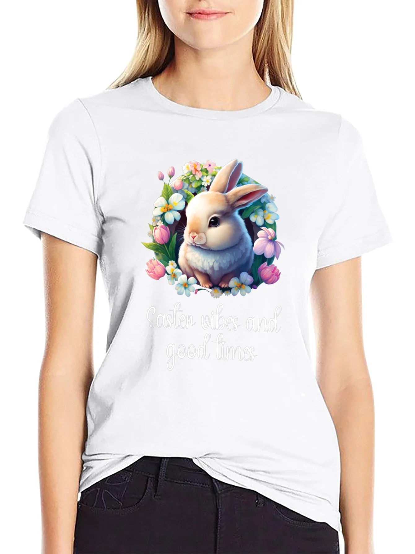 Easter Vibes Bunny Graphic T-Shirt