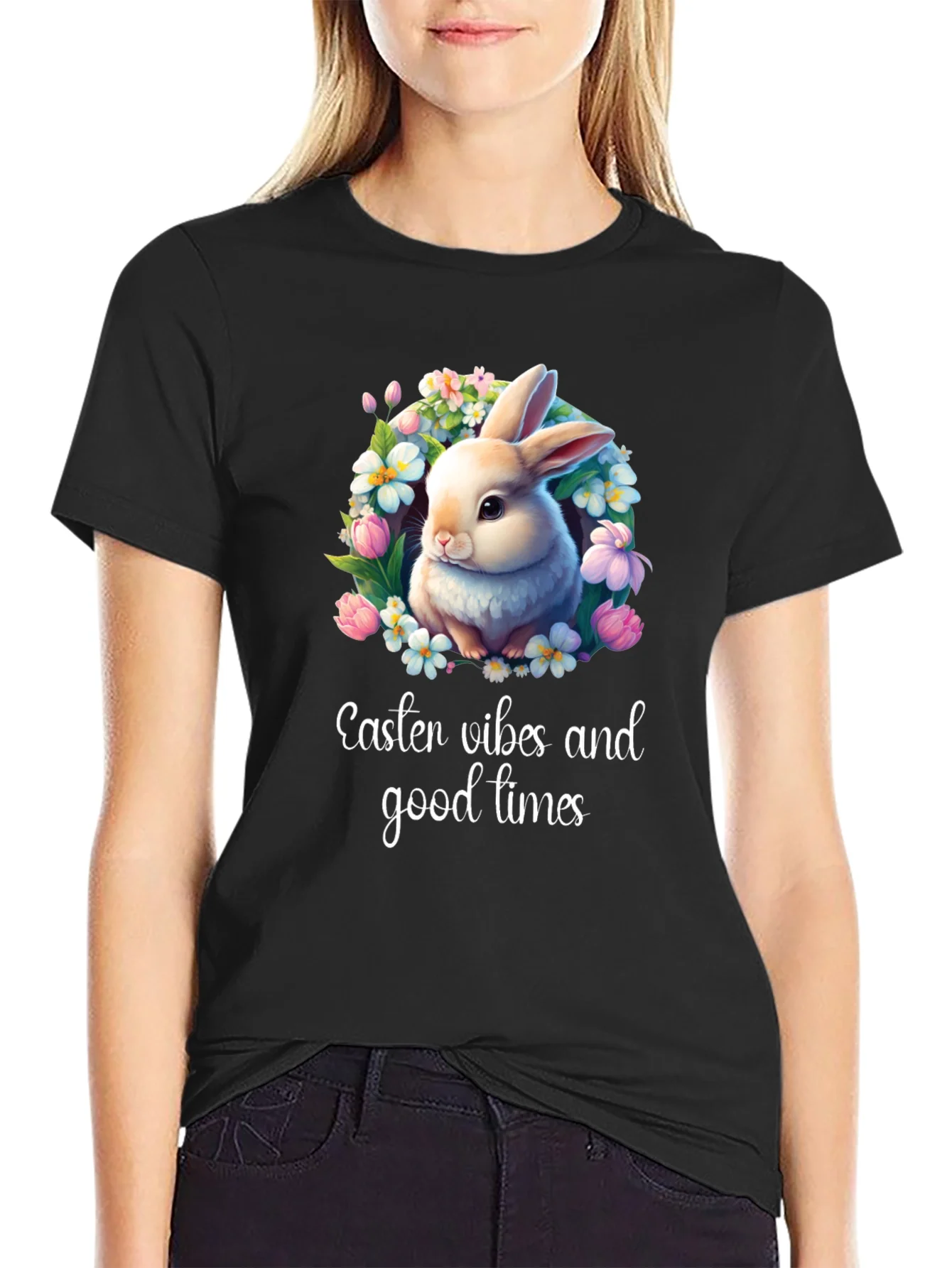Easter Vibes Bunny Graphic T-Shirt