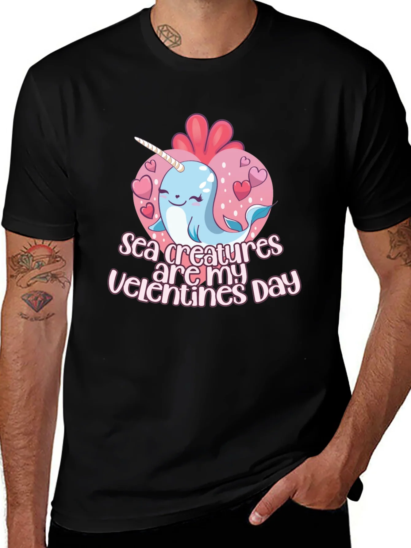 Sea Creatures Are My Valentines Day Black T-Shirt