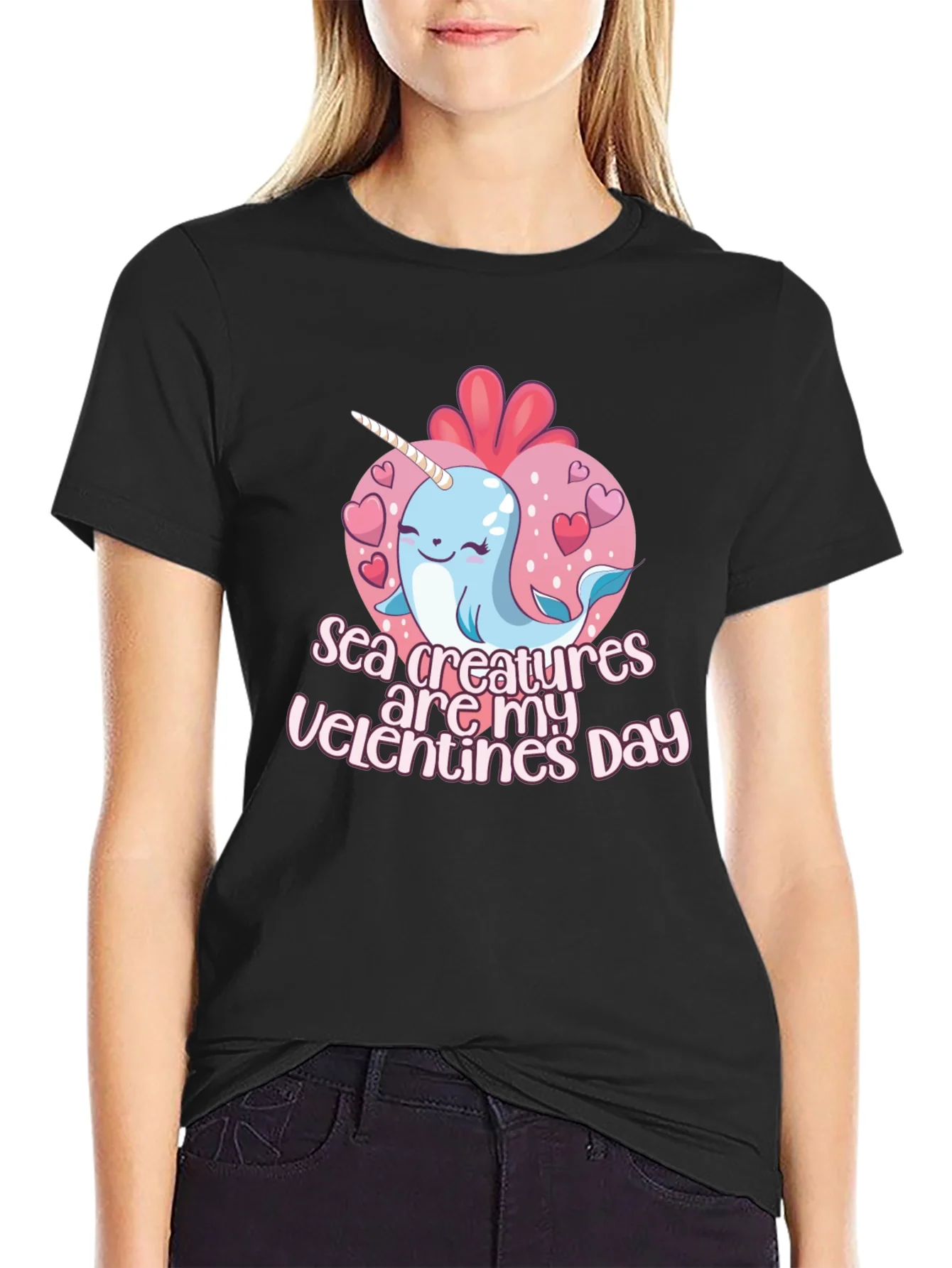 Sea Creatures Are My Valentines Day Black T-Shirt