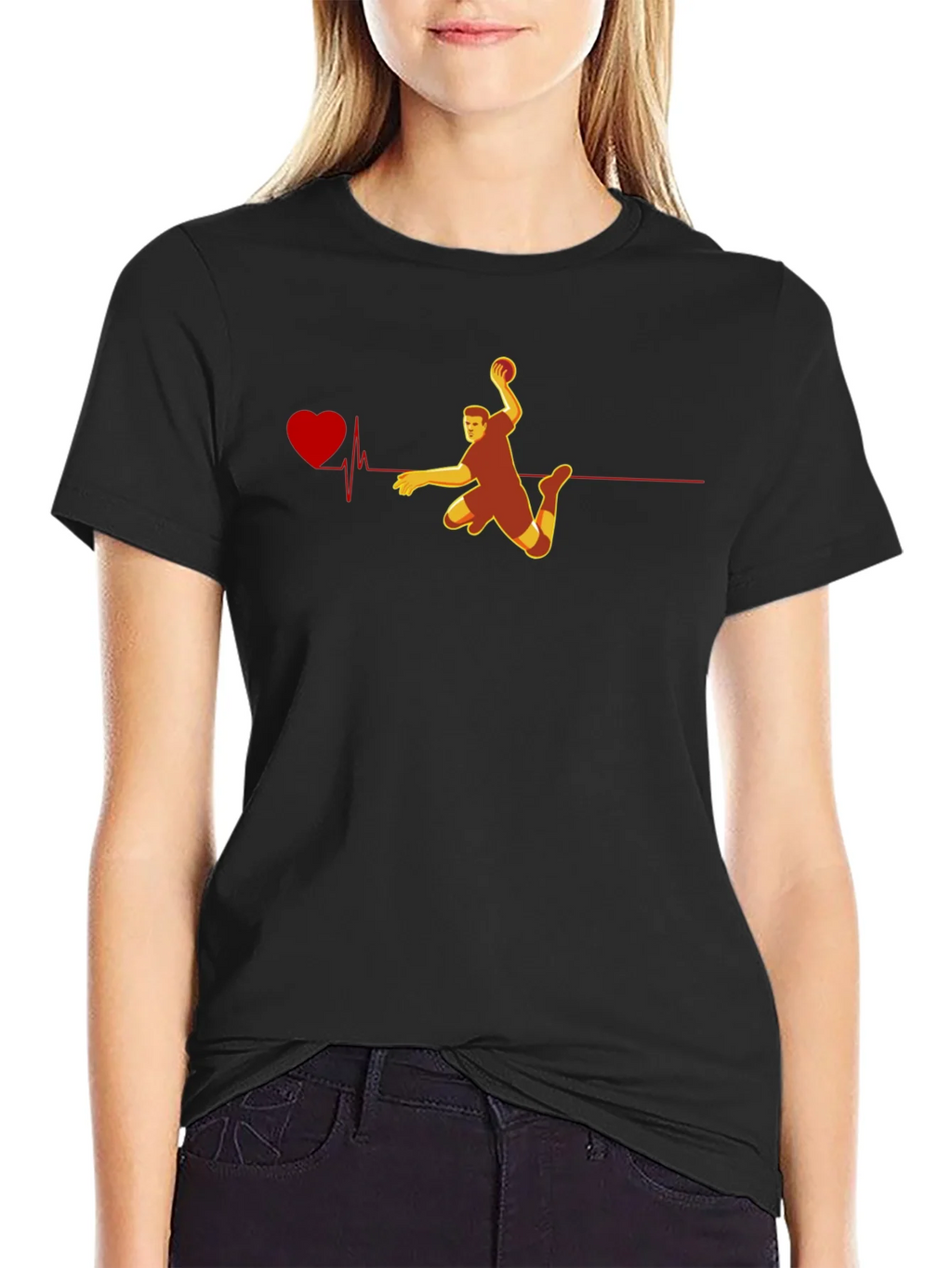 Handball Heartbeat Graphic Tee - Black