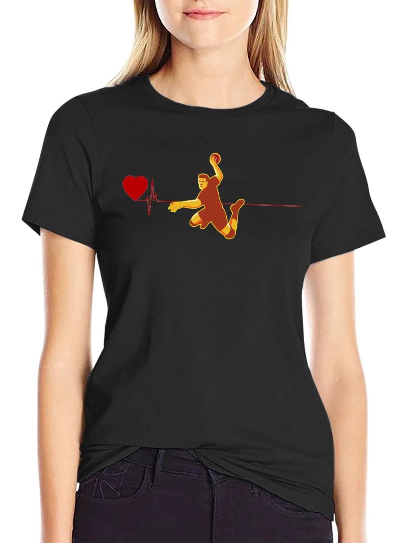Handball Heartbeat Graphic Tee - Black