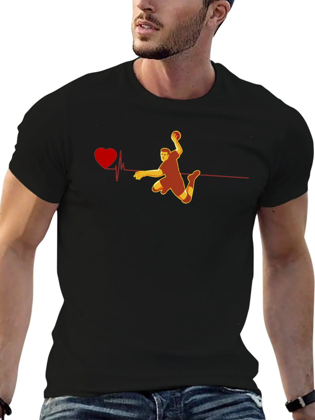 Handball Heartbeat Graphic Tee - Black