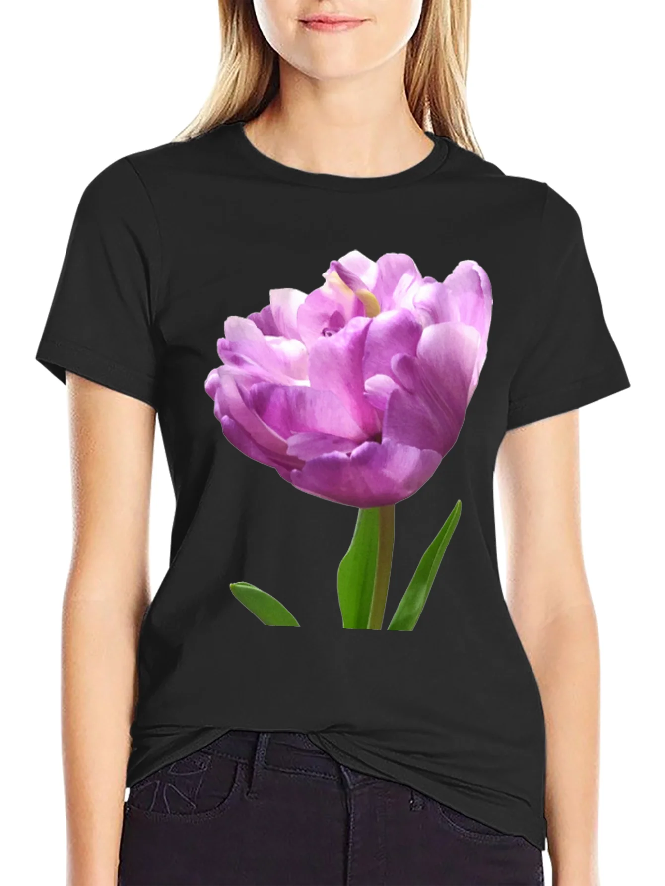 Floral Graphic Tee - Purple Tulip Design
