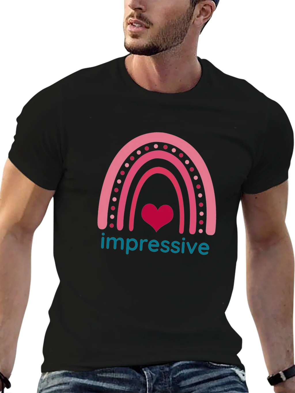 Impressive Heart Rainbow Graphic T-Shirt