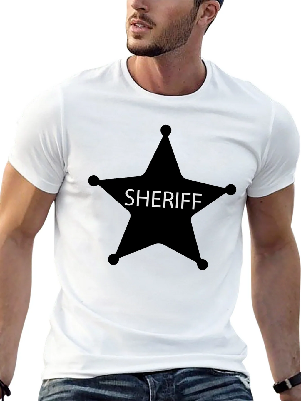 Sheriff Star Graphic Tee - Black Cotton T-Shirt