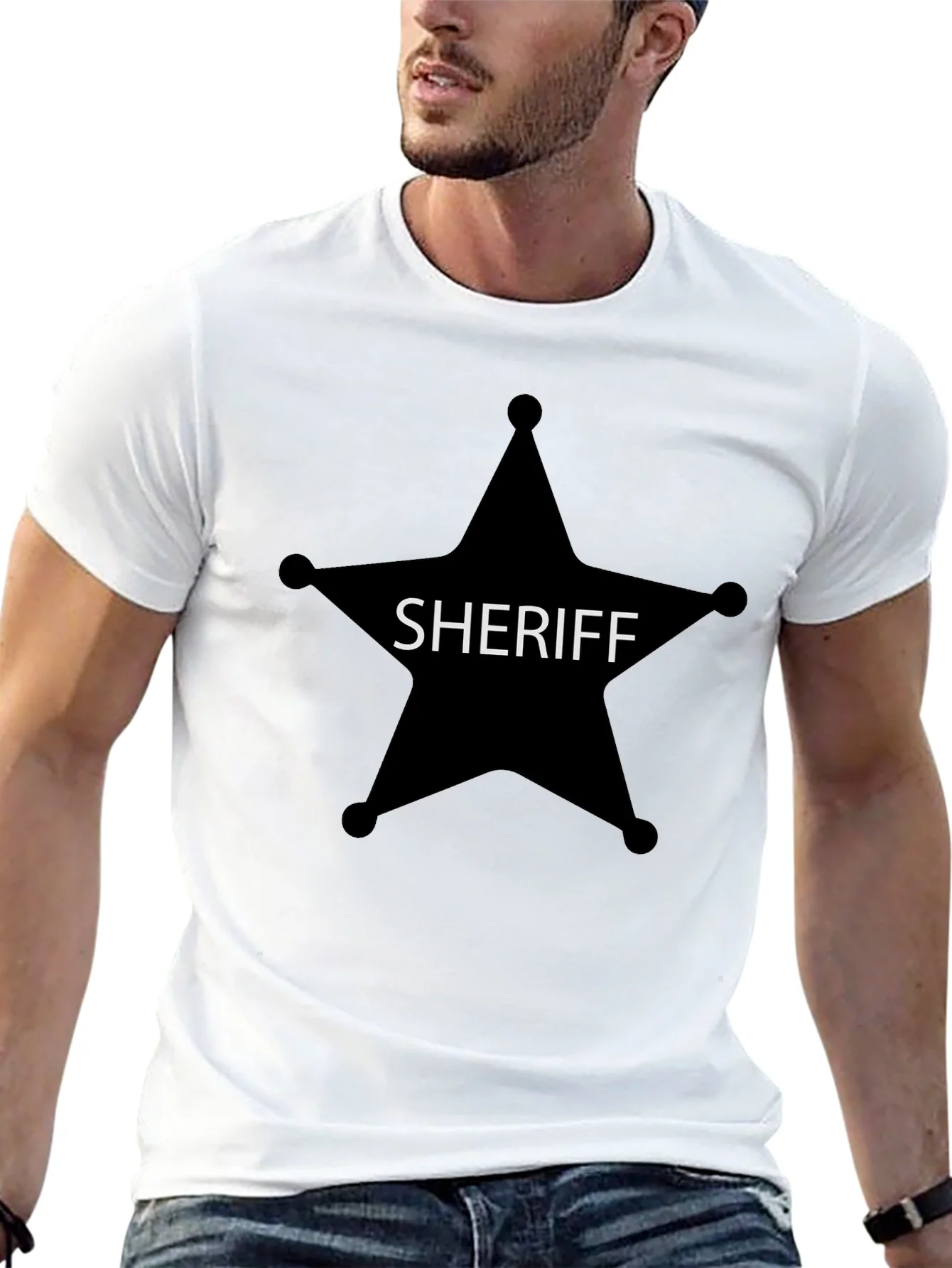 Sheriff Star Graphic Tee - Black Cotton T-Shirt