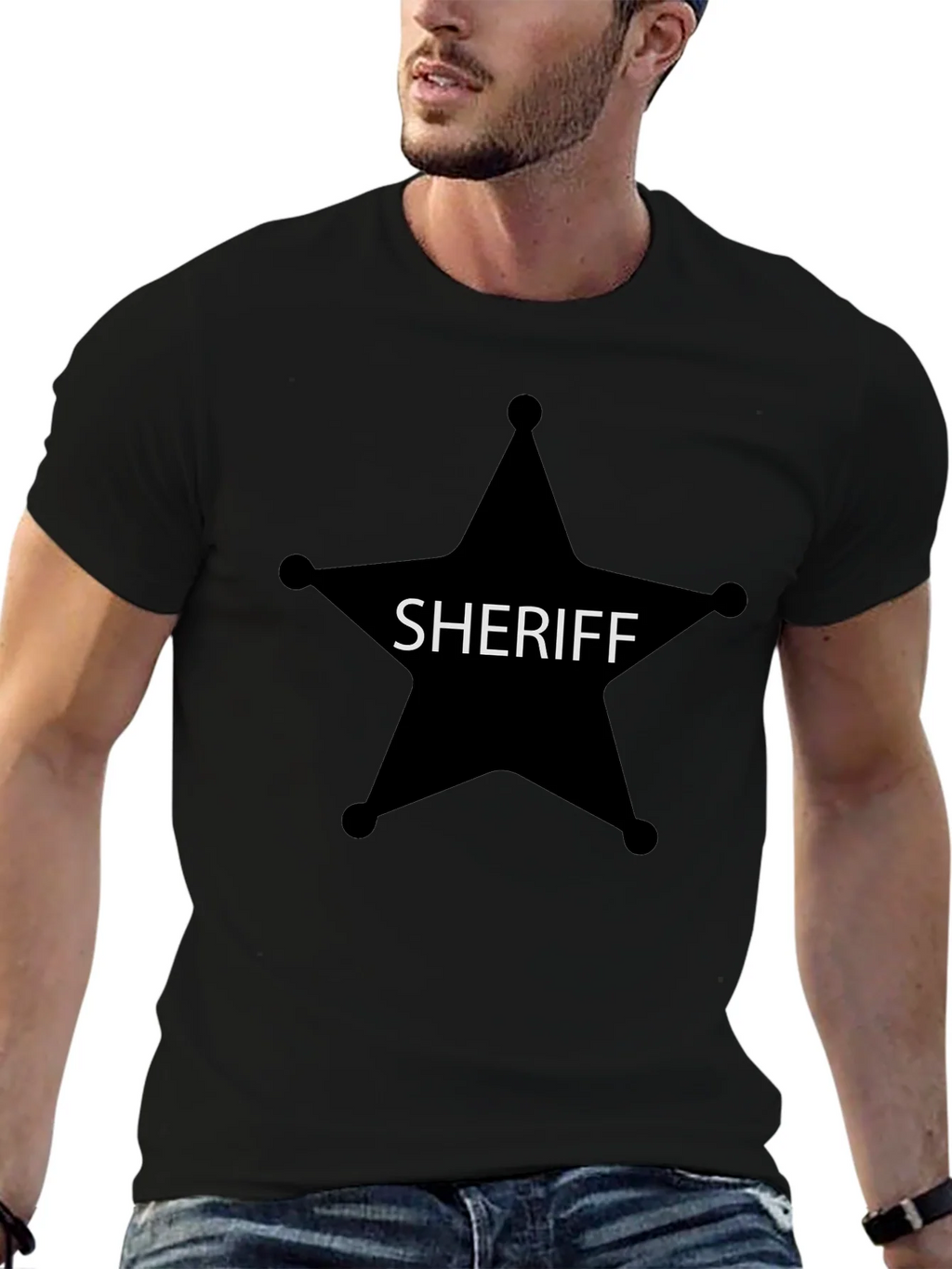 Sheriff Star Graphic Tee - Black Cotton T-Shirt