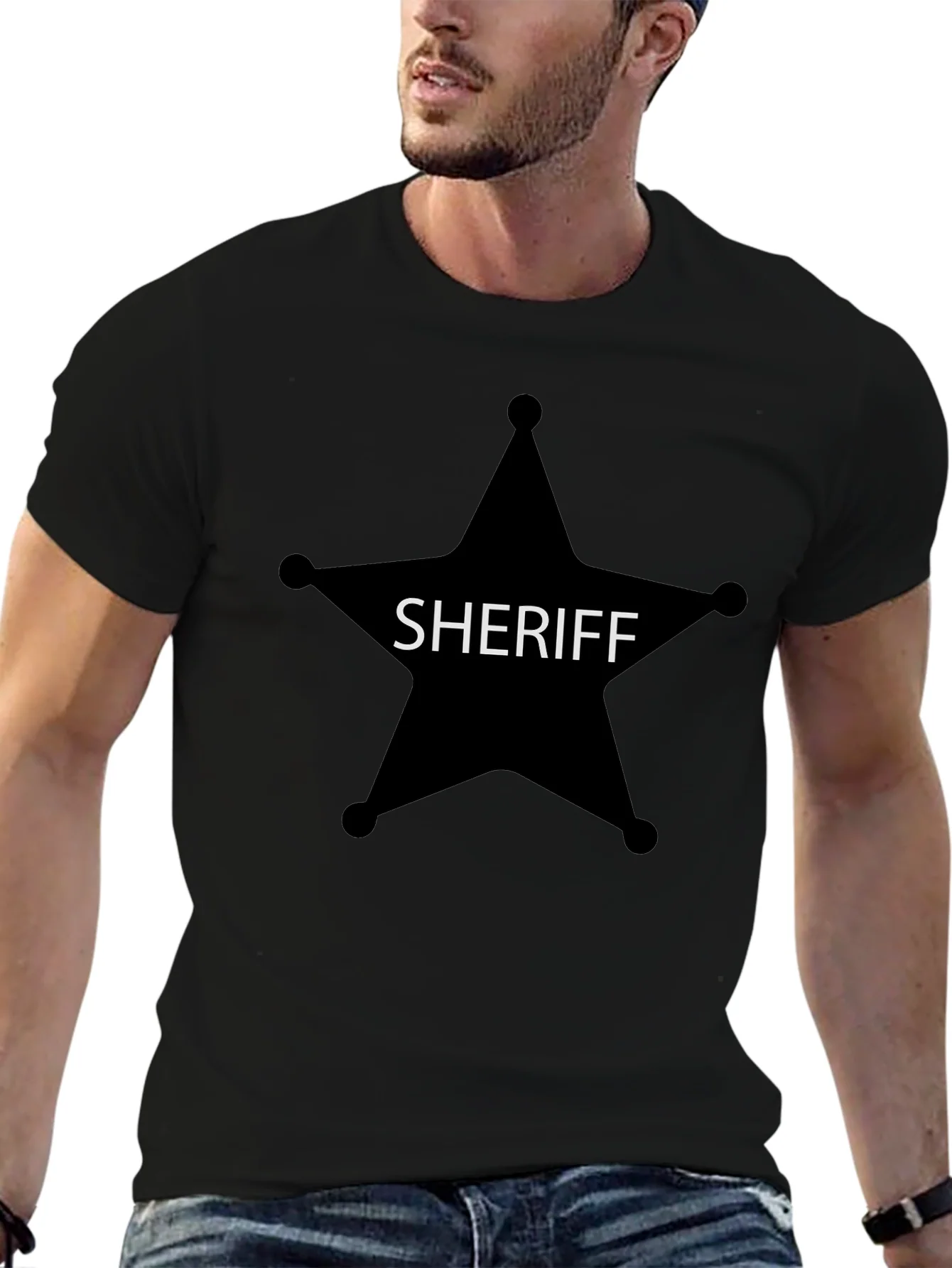 Sheriff Star Graphic Tee - Black Cotton T-Shirt