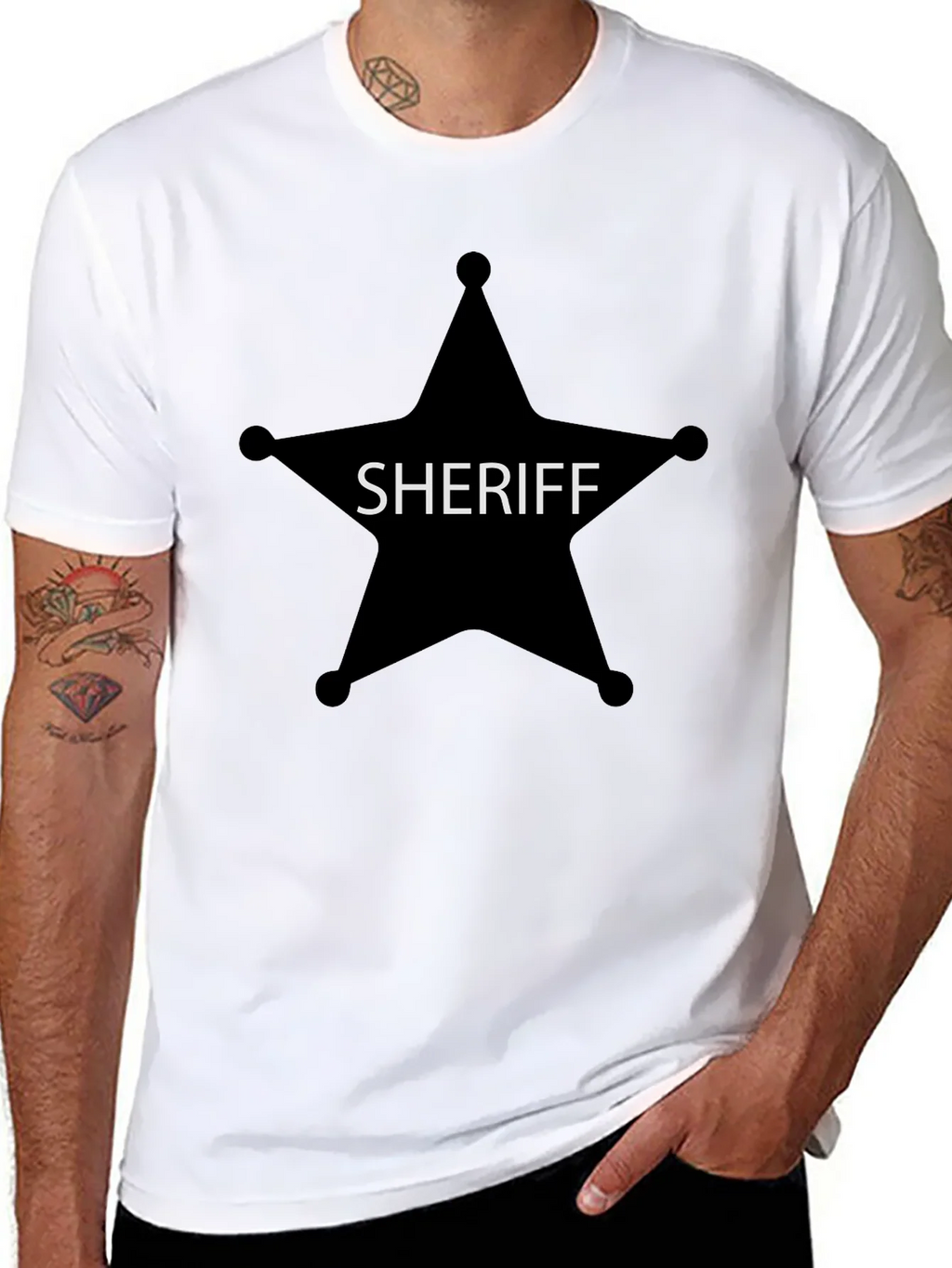 Sheriff Star Graphic Tee - Black Cotton T-Shirt