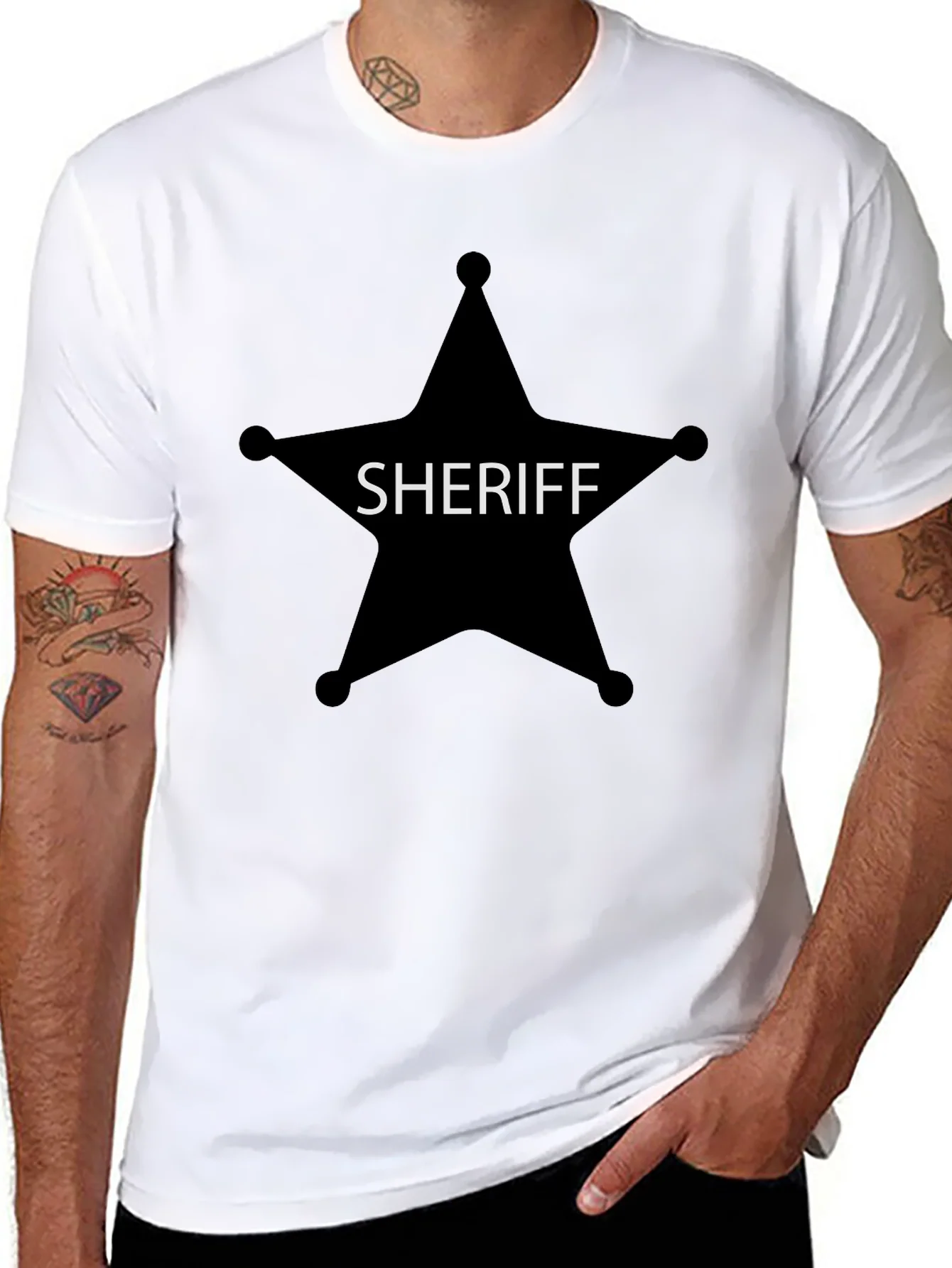Sheriff Star Graphic Tee - Black Cotton T-Shirt