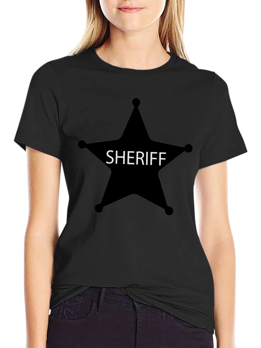 Sheriff Star Graphic Tee - Black Cotton T-Shirt
