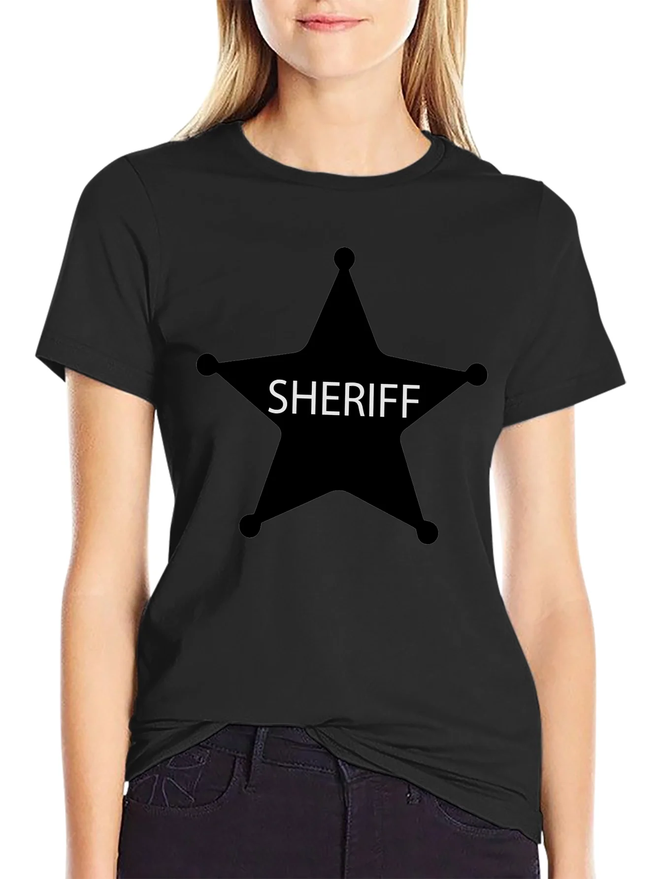 Sheriff Star Graphic Tee - Black Cotton T-Shirt