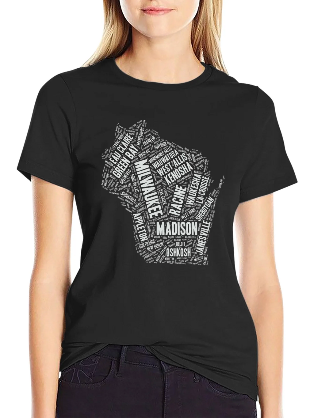 Wisconsin Cities Black T-Shirt