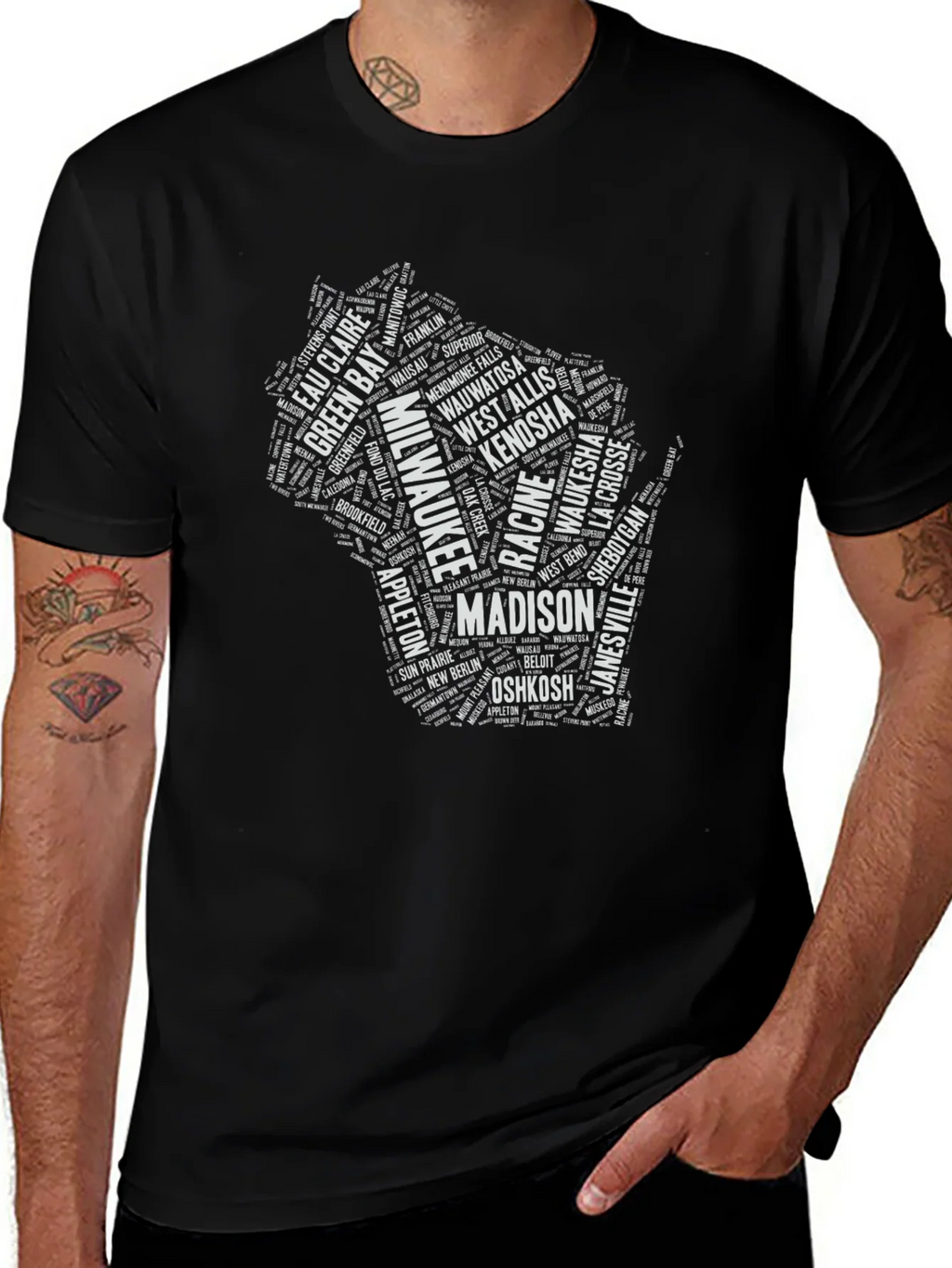 Wisconsin Cities Black T-Shirt
