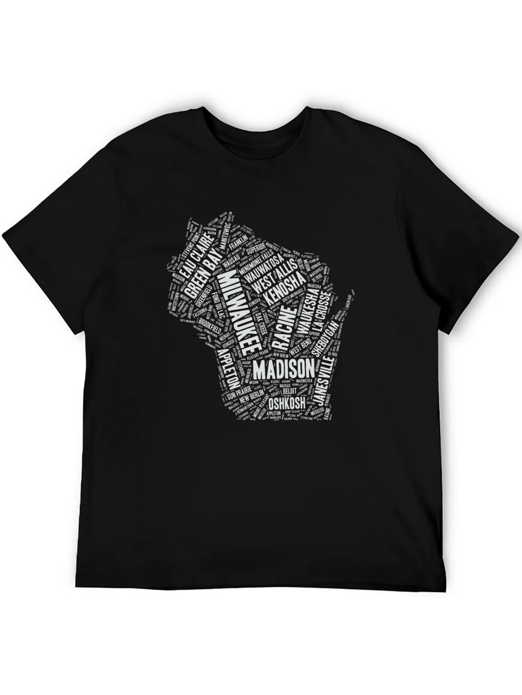 Wisconsin Cities Black T-Shirt