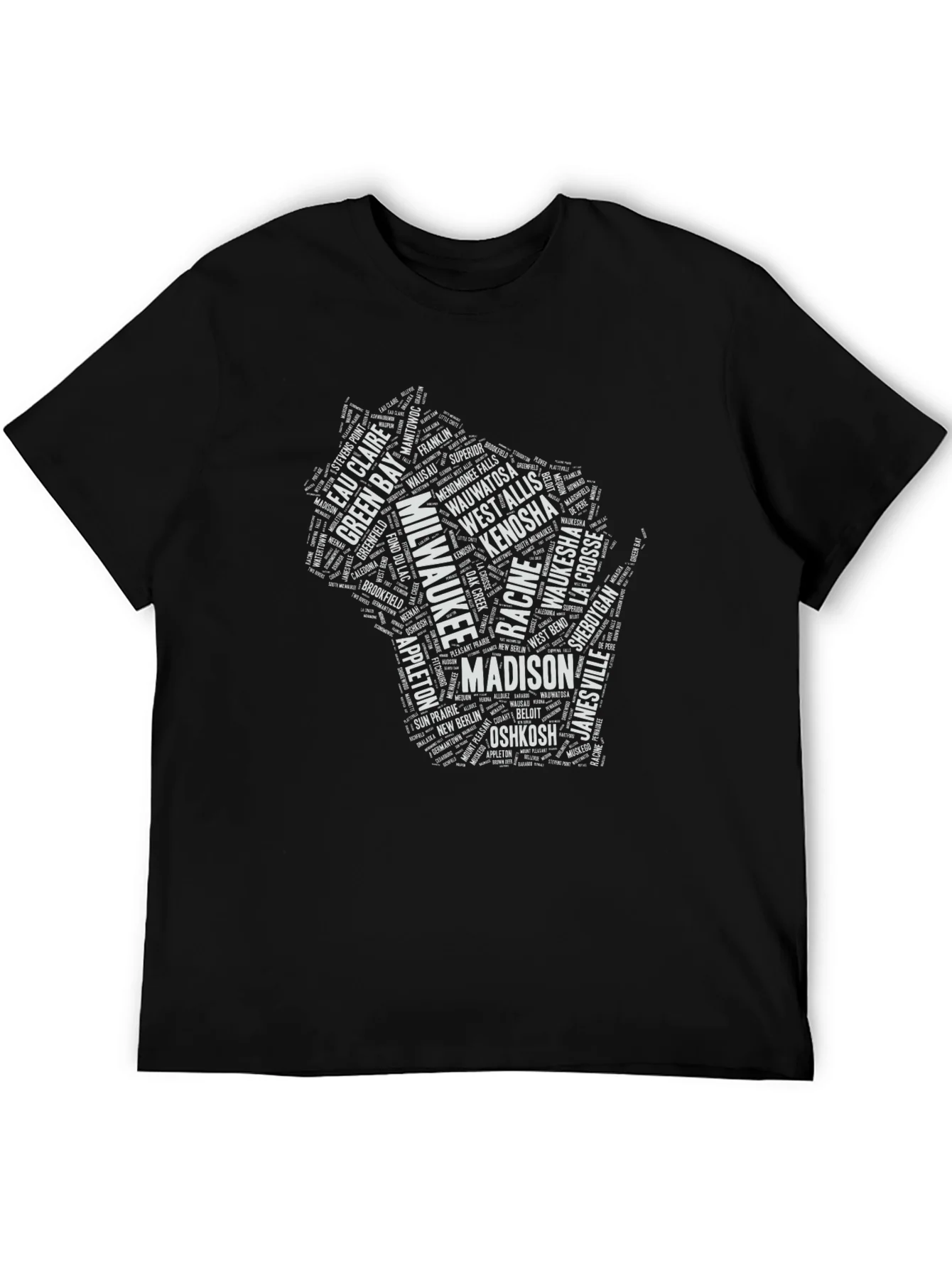 Wisconsin Cities Black T-Shirt