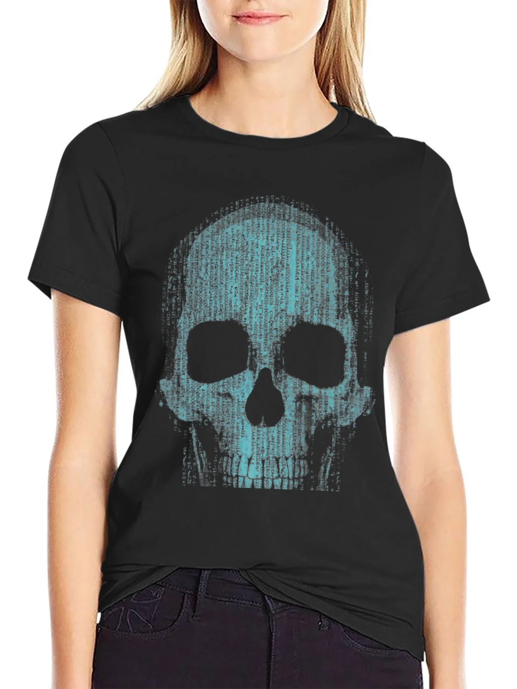 Binary Code Skull Graphic T-Shirt - Cyberpunk Style