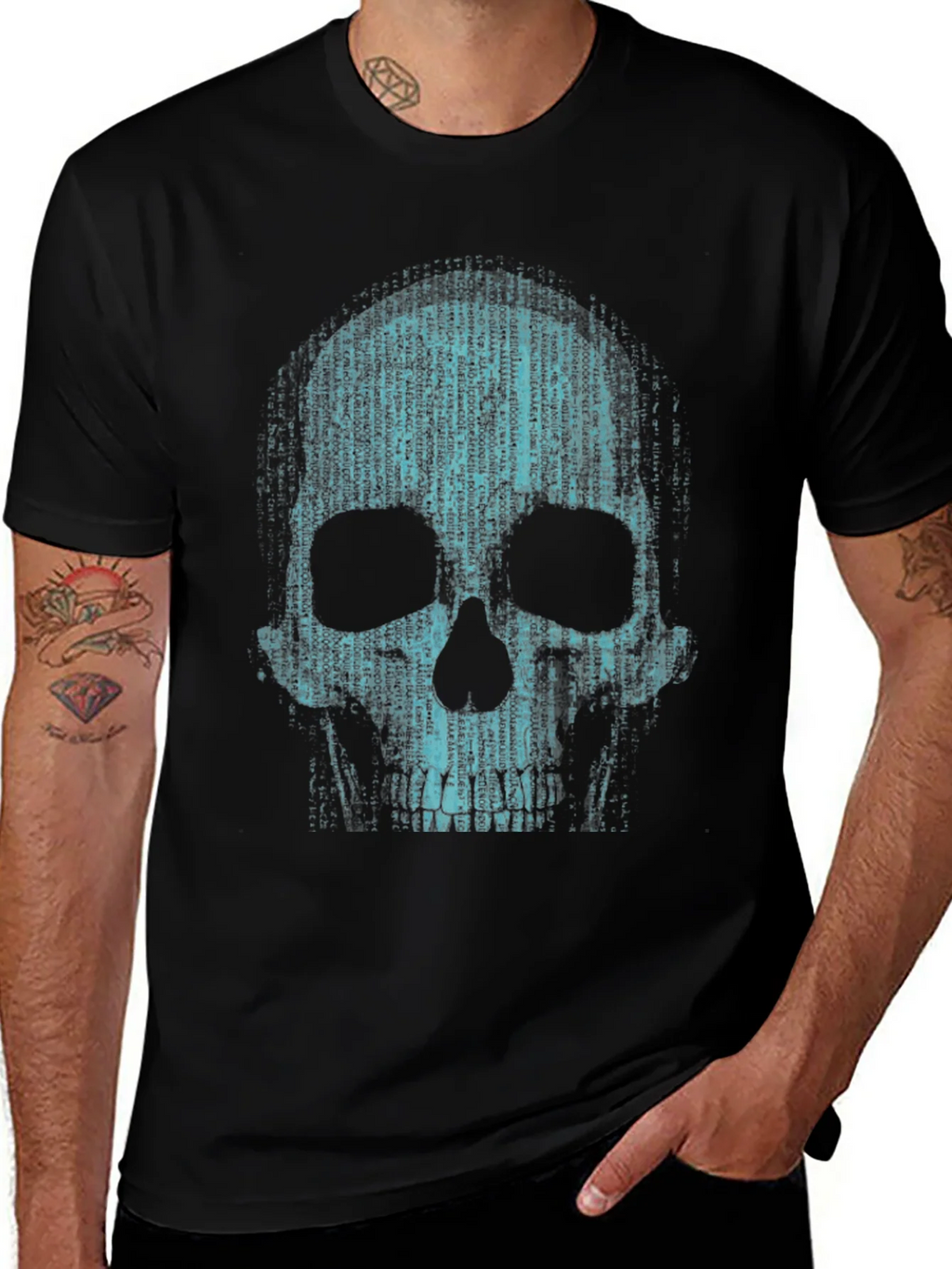 Binary Code Skull Graphic T-Shirt - Cyberpunk Style