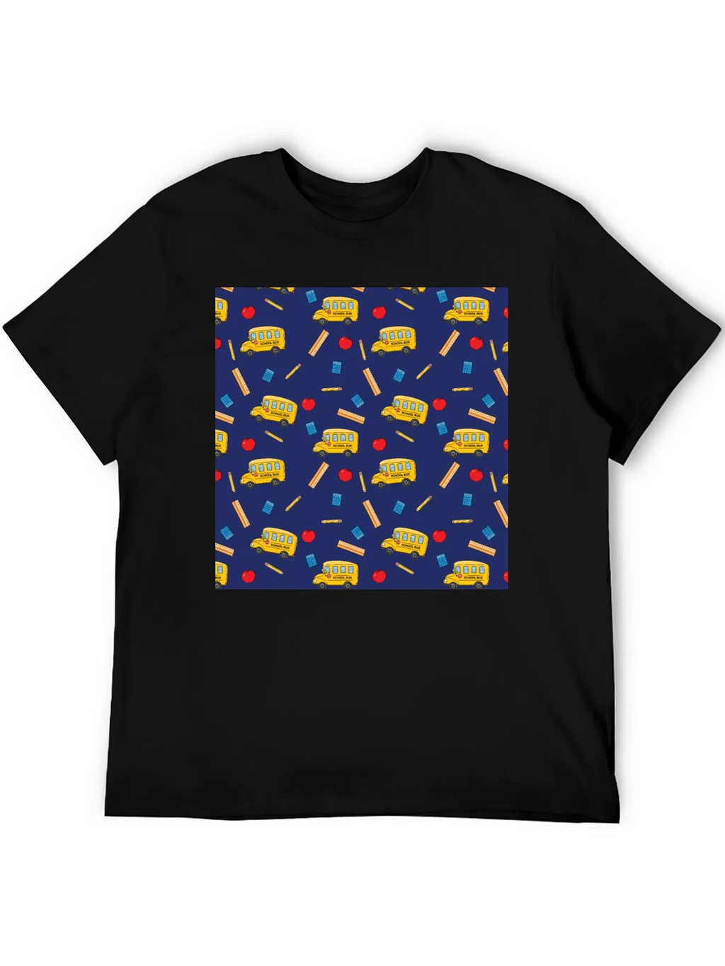 School Days T-Shirt: Bus Apple & Ruler Pattern