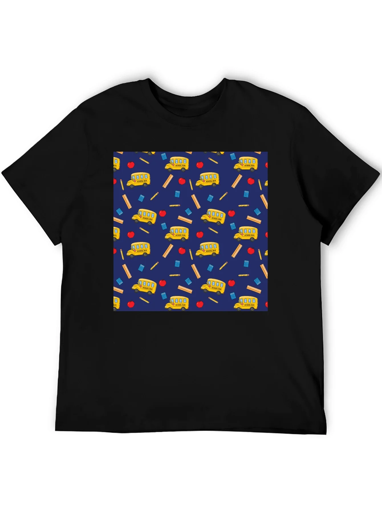 School Days T-Shirt: Bus Apple & Ruler Pattern
