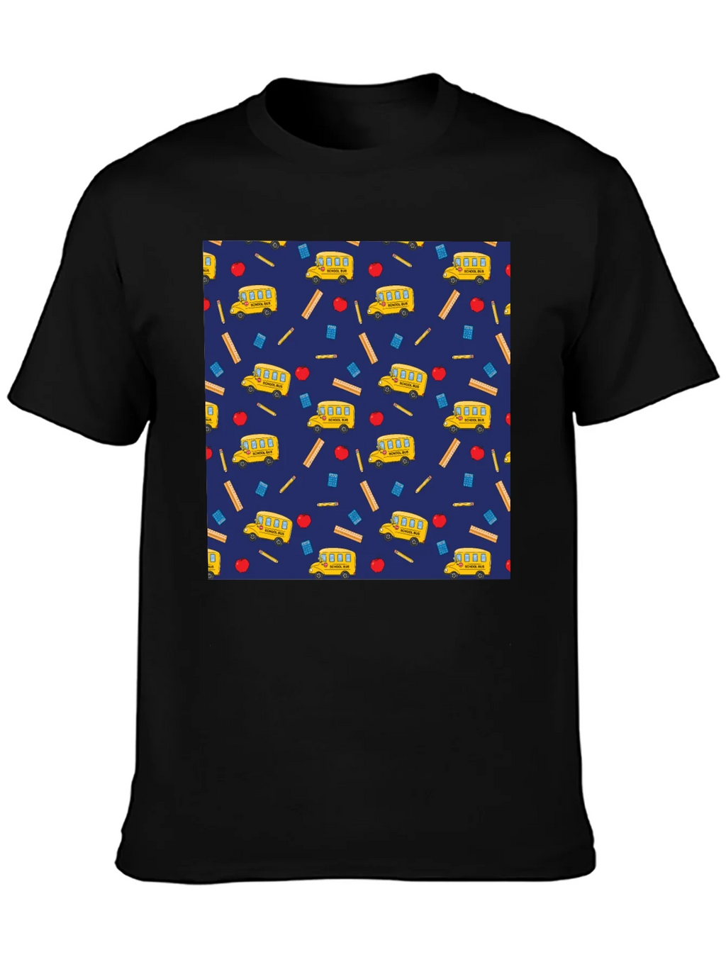 School Days T-Shirt: Bus Apple & Ruler Pattern