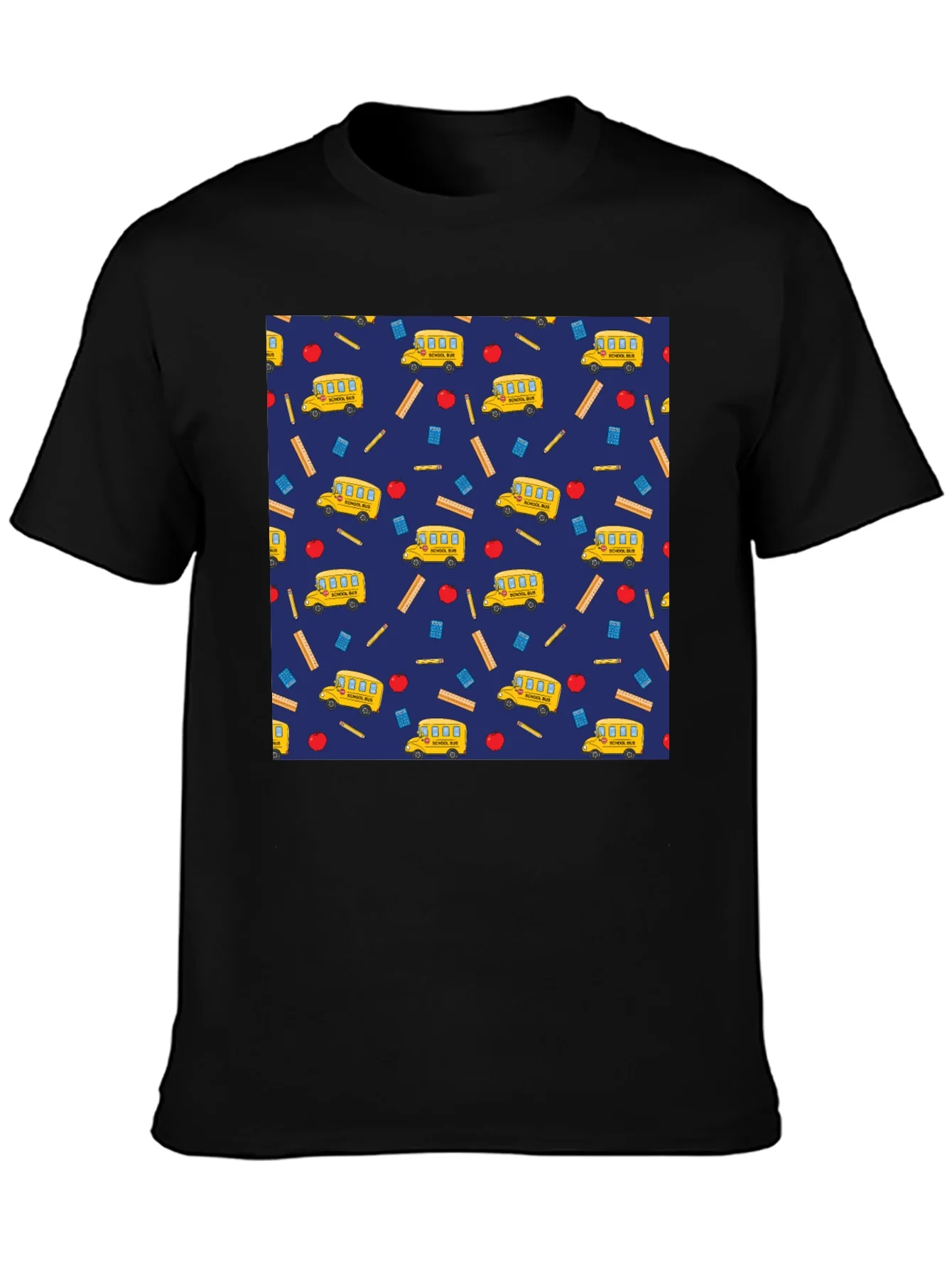 School Days T-Shirt: Bus Apple & Ruler Pattern