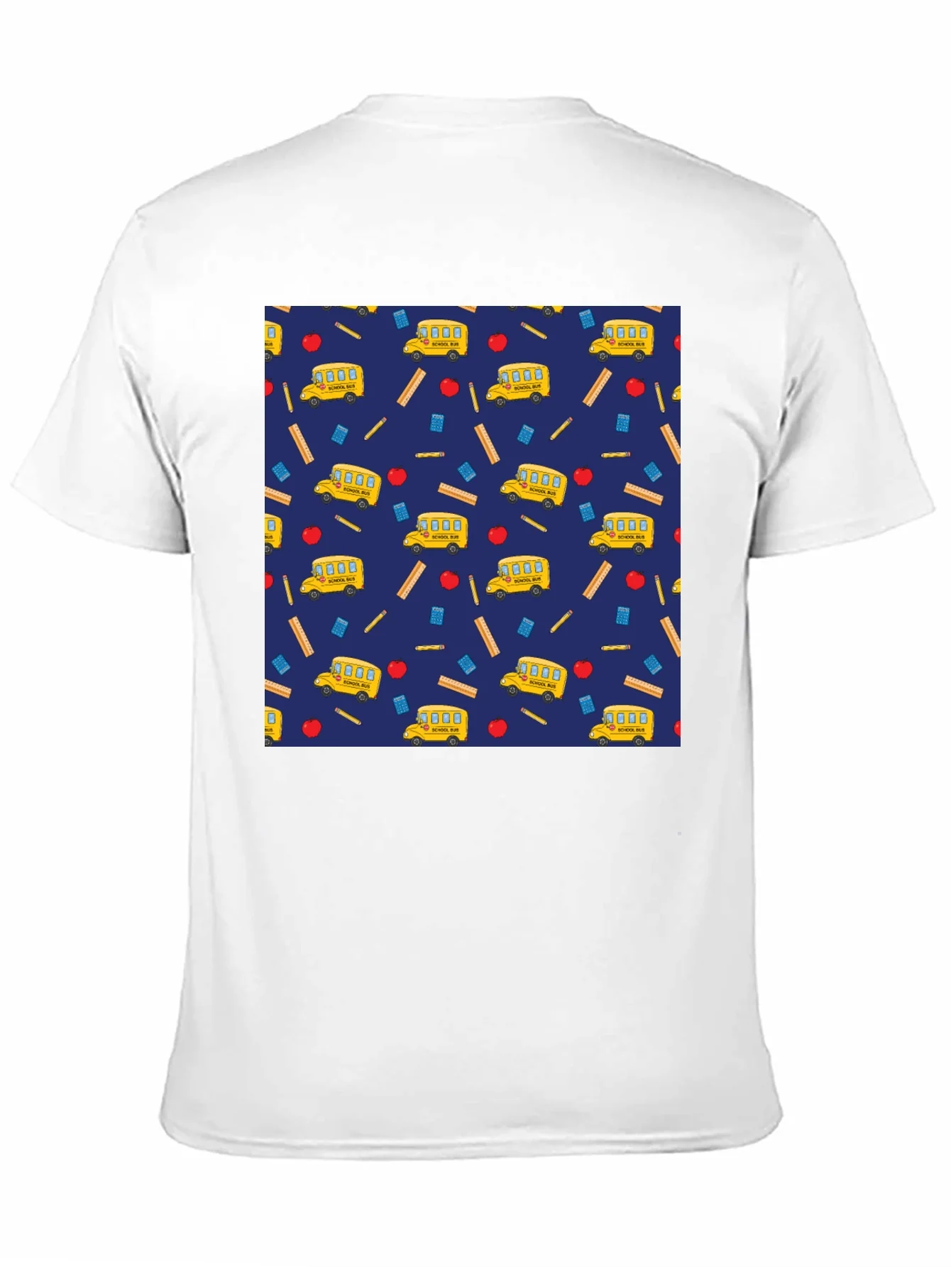 School Days T-Shirt: Bus Apple & Ruler Pattern