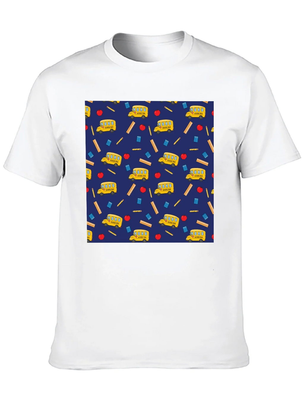 School Days T-Shirt: Bus Apple & Ruler Pattern