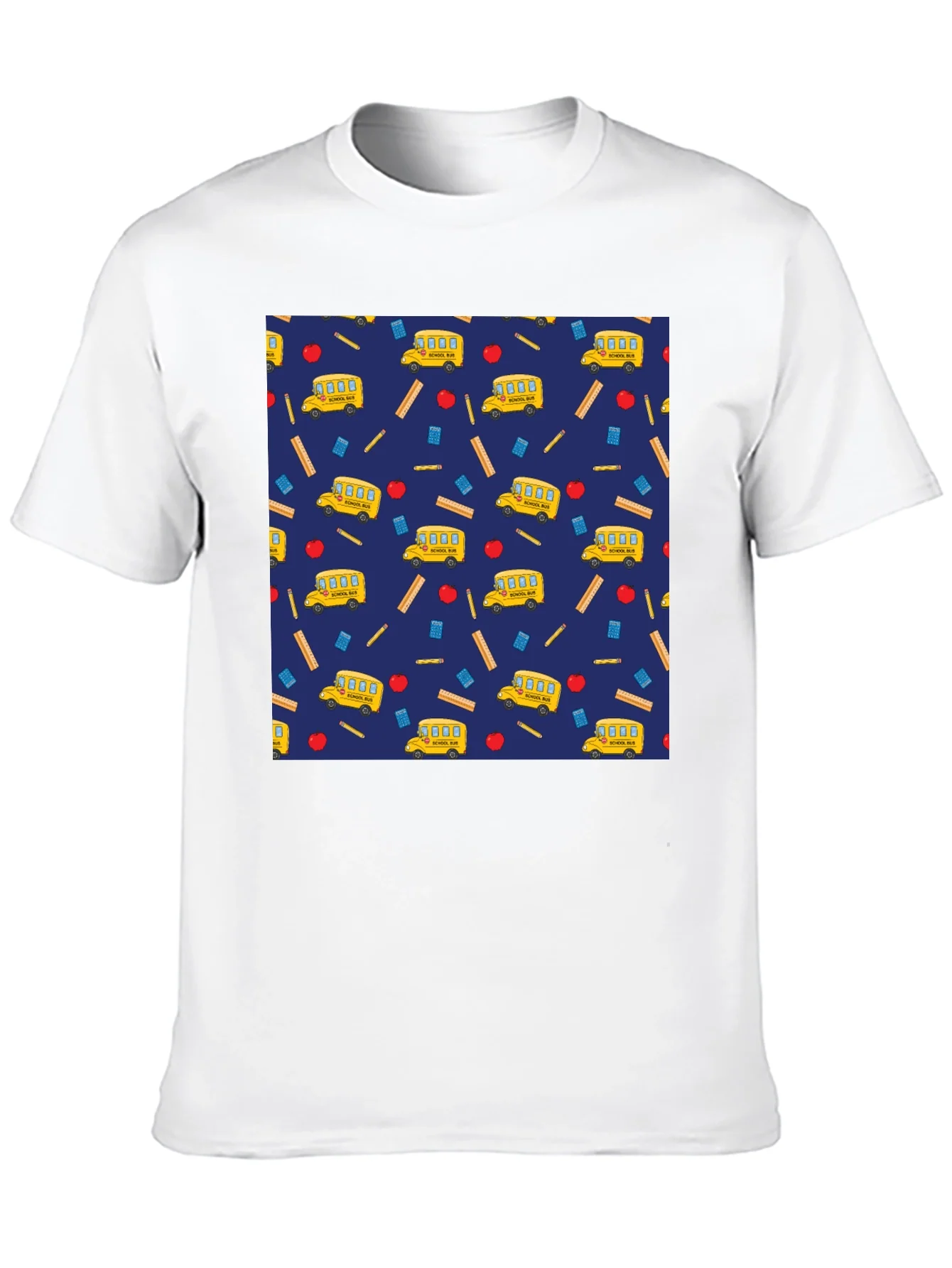 School Days T-Shirt: Bus Apple & Ruler Pattern
