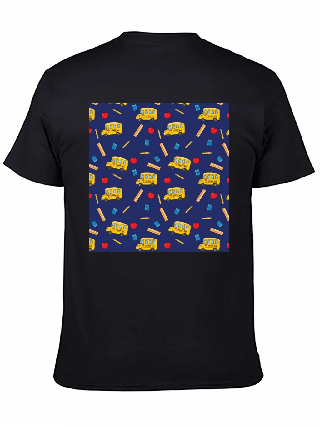 School Days T-Shirt: Bus Apple & Ruler Pattern